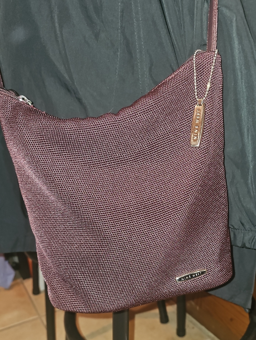 Nine West Burgundy Mesh Shoulder Bag with Gold Accents